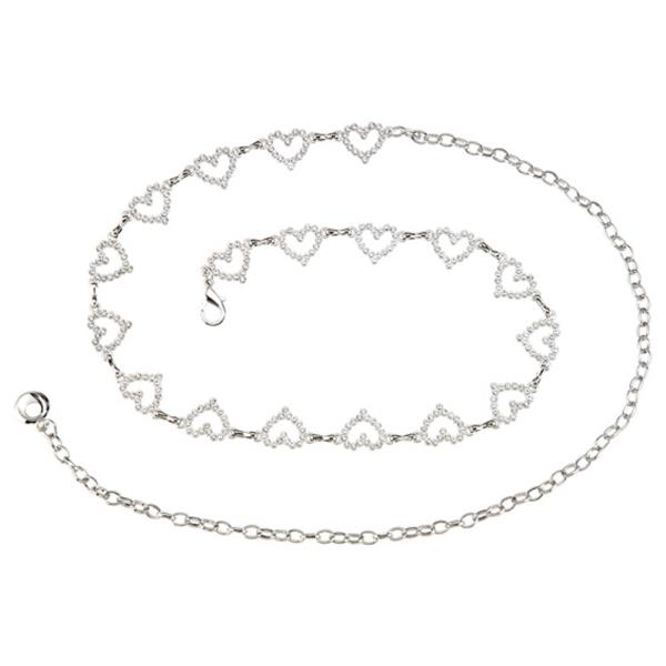 METAL RHINESTONE HEART CHAIN BELT