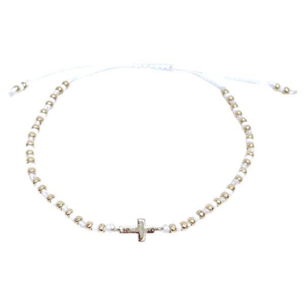 CRYSTAL CROSS CHARM BEADED BRACELET