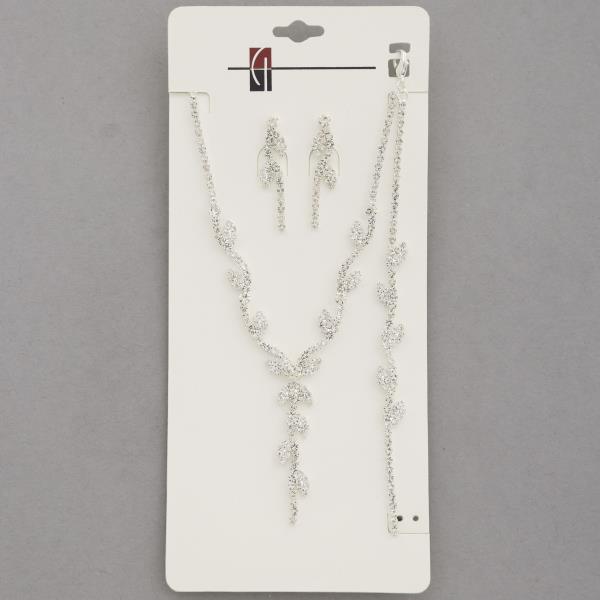 LEAF PATTERN Y SHAPE RHINESTONE BRACELET SET