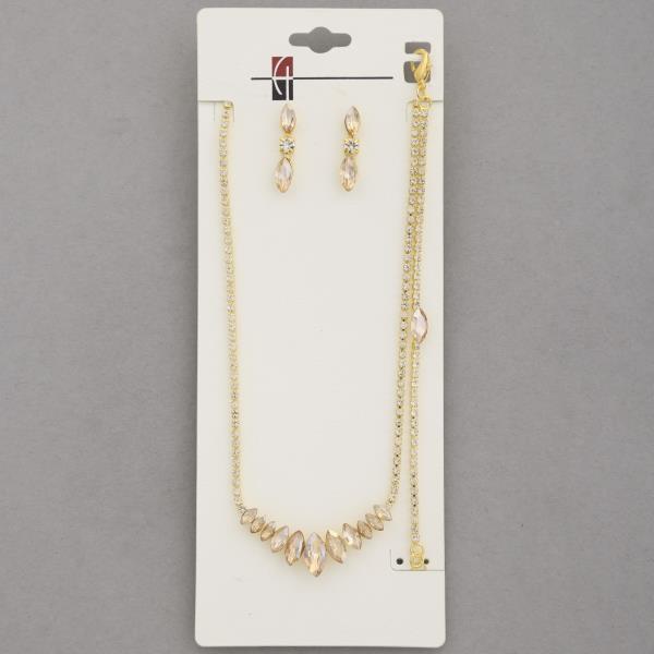 MARQUISE RHINESTONE BRACELET NECKLACE SET