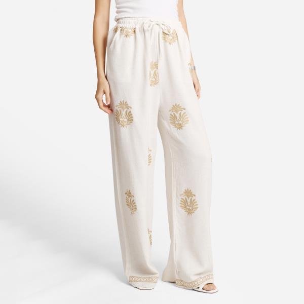 EMBROIDERED WIDE LEG PANTS