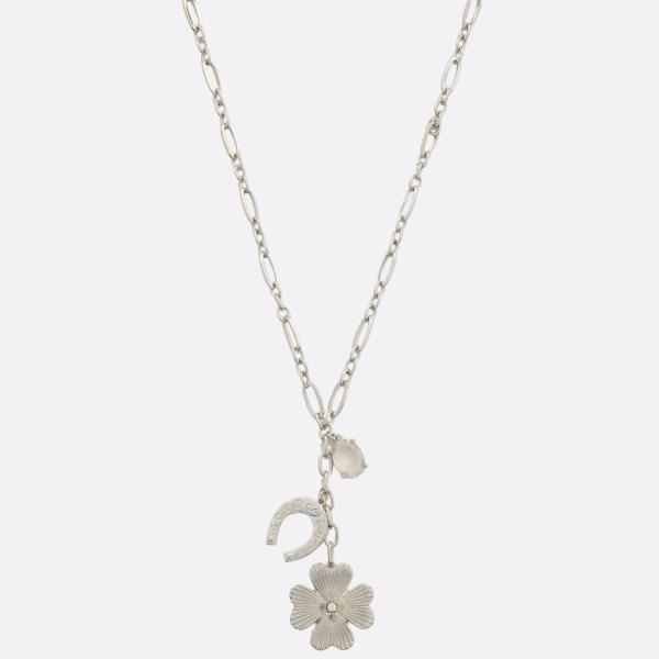 CLOVER HORSESHOE CHARM METAL NECKLACE