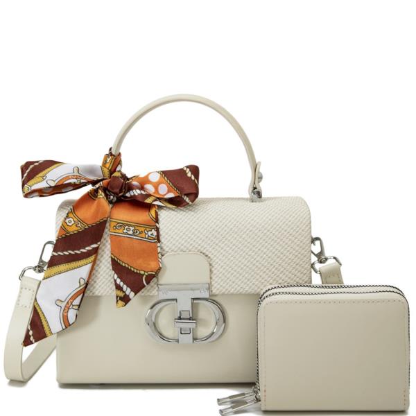 2IN1 TEXTURED SCARF HANDLE SATCHEL W WALLET SET