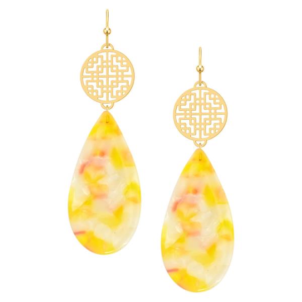 ACETATE FILIGREE TEARDROP DANGLE EARRING