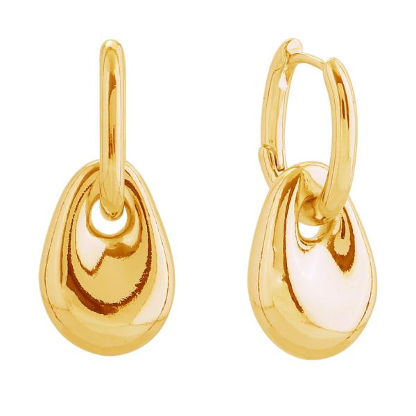 14K GOLD/WHITE GOLD DIPPED ORGANIC DROP HOOP EARRINGS
