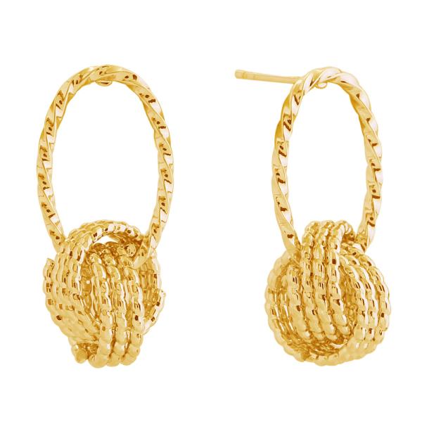14K GOLD/WHITE GOLD DIPPED TWISTED ORB DROP EARRINGS