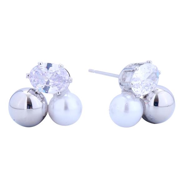14K GOLD/WHITE GOLD DIPPED CLUSTER PEARL EARRINGS