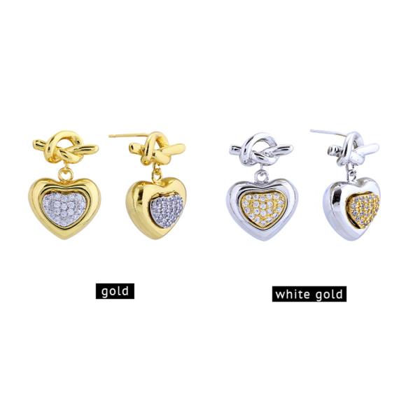 14K GOLD/WHITE GOLD DIPPED LOVE KNOT PAVED EARRINGS