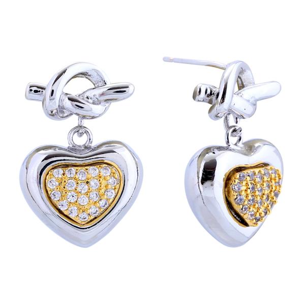 14K GOLD/WHITE GOLD DIPPED LOVE KNOT PAVED EARRINGS