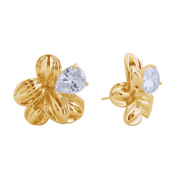 14K GOLD/WHITE GOLD DIPPED BLOSSOM STUD EARRINGS