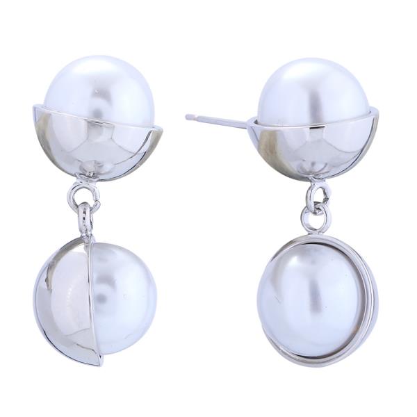 14K GOLD/WHITE GOLD DIPPED DOUBLE ORB DROP EARRINGS