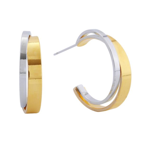 14K GOLD/WHITE GOLD DIPPED CONTRAST HOOP EARRINGS