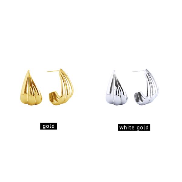 14K GOLD/WHITE GOLD DIPPED CURVED HOOP EARRINGS