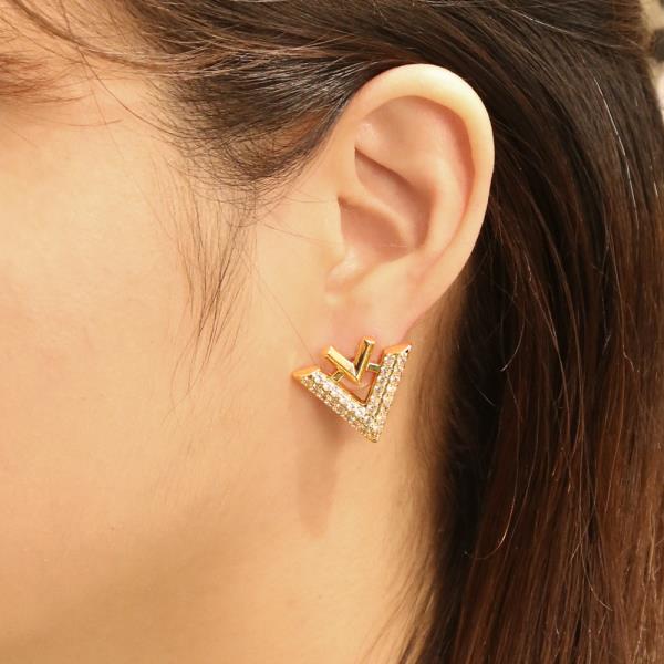 14K GOLD DIPPED DOUBLE V-SHAPED PAVE CZ EARRINGS
