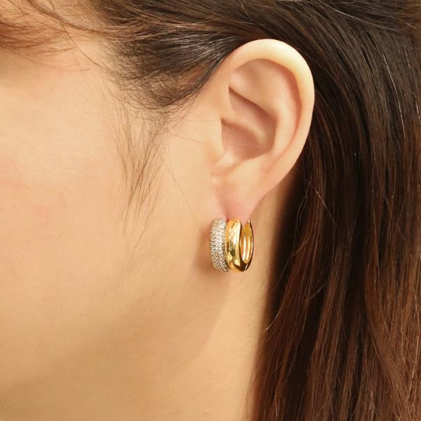 14K GOLD DIPPED DIAMONE HOOPS PAVE CZ EARRINGS