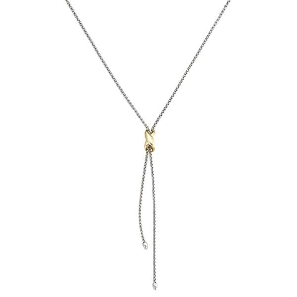 TWO TONE LARIAT X METAL NECKLACE