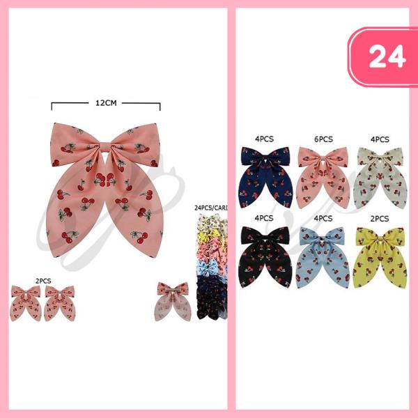 CHERRY RIBBON HAIR BOW PIN (24 UNITS)