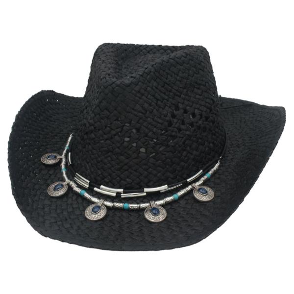 CHARM ACCENT BANDED STRAW COWBOY HAT