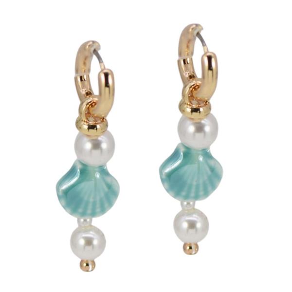SEASHELL PEARL BEAD HOOP DANGLE EARRING