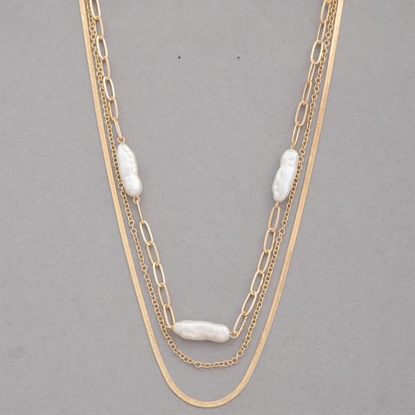 LONG PEARL BEAD OVAL LINK LAYERED NECKLACE