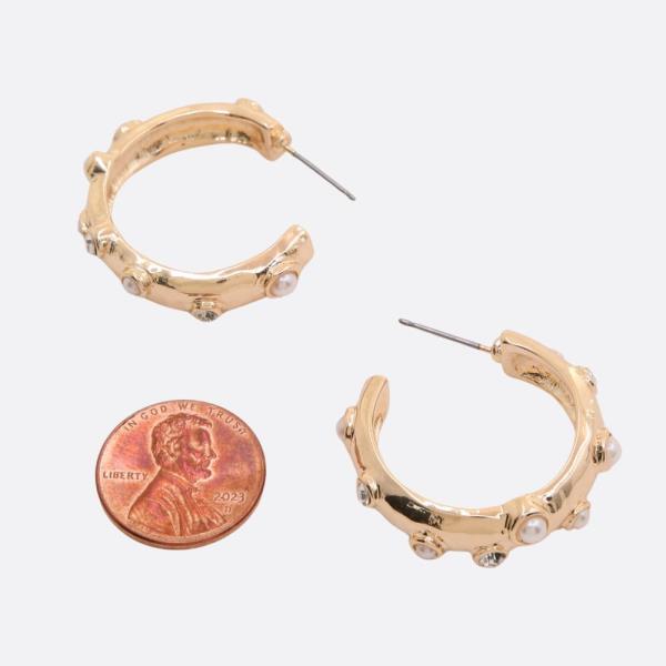 BEADED EDGE OPEN HOOP EARRING