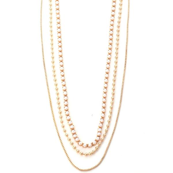PEARL BALL BEAD LINK LAYERED NECKLACE