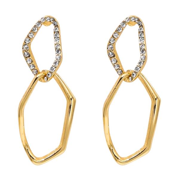 RHINESTONE ORGANIC SHAPE METAL DANGLE EARRING