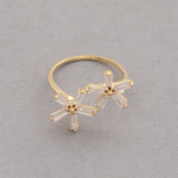 SODAJO DOUBLE FLOWER CZ GOLD DIPPED ADJUSTABLE RING
