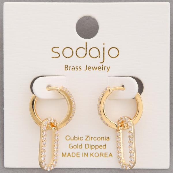 SODAJO CZ OVAL GOLD DIPPED HUGGIE EARRING