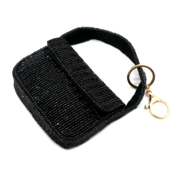 BEAD MINI BAG HANDLE FLAP SQUARE SHAPE KEYCHAIN