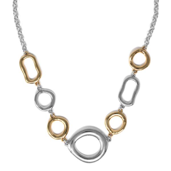 TWO TONE ROUND OVAL MIX NECKLACE