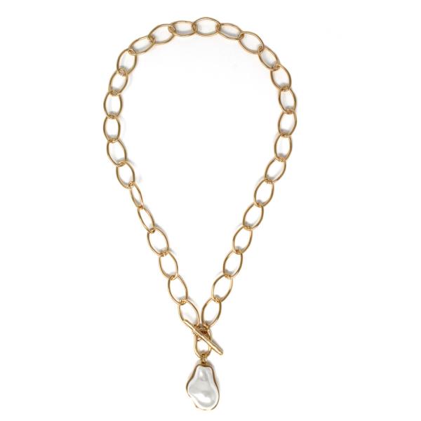 PEARL PENDANT OVAL CHAIN TOGGLE BAR NECKLACE