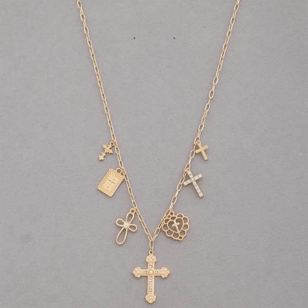 MULTI CROSS CHARMS STATION NECKLACE