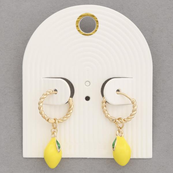 CERAMIC LEMON CHARM HUGGIE DANGLE EARRING
