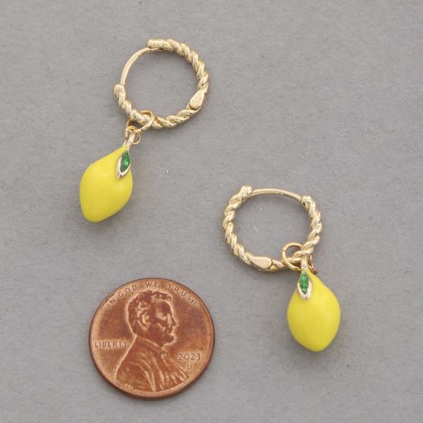 CERAMIC LEMON CHARM HUGGIE DANGLE EARRING