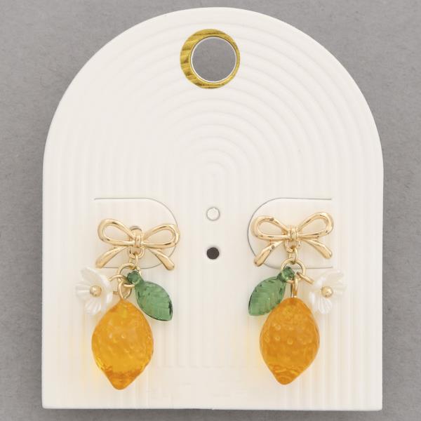 LEMON FLOWER BOW DANGLE EARRING