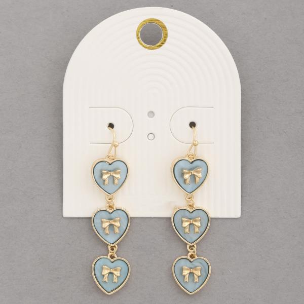 RIBBON BOW HEART LINK DANGLE EARRING