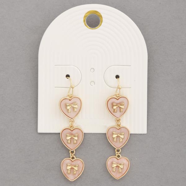 RIBBON BOW HEART LINK DANGLE EARRING