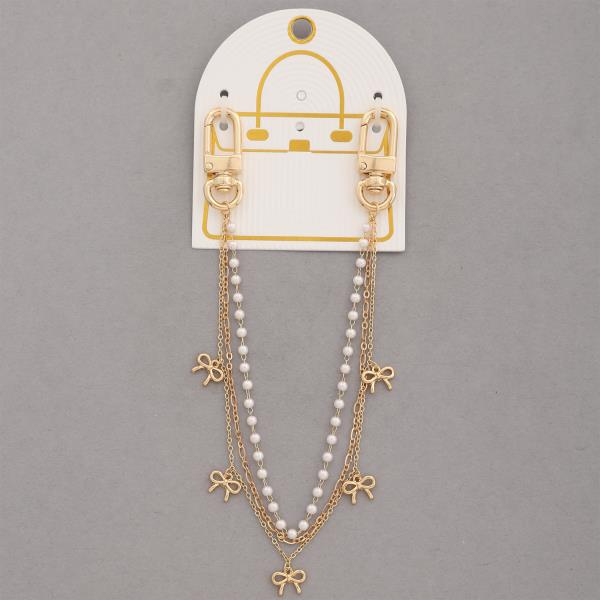 DAINTY RIBBON BOW PEARL BEAD LAYERED BAG CHARMS