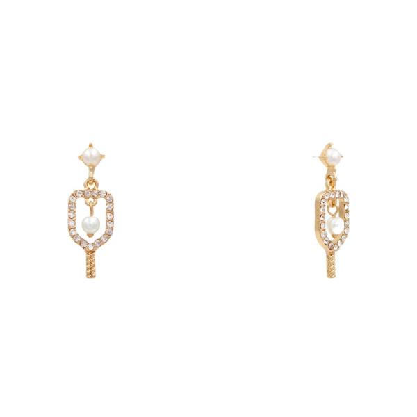 PICKLEBALL PADDLE RHINESTONE PEARL BEAD DANGLE EARRING