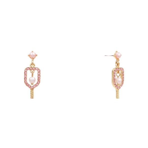 PICKLEBALL PADDLE RHINESTONE PEARL BEAD DANGLE EARRING