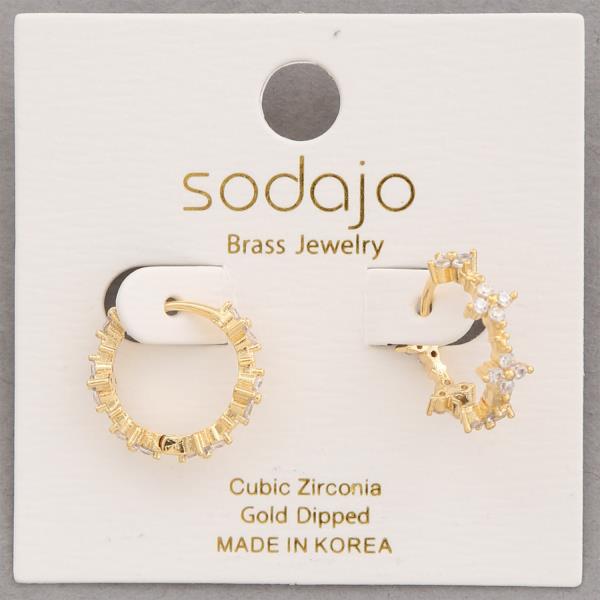 SODAJO CZ CROSS EDGE OPEN HOOP GOLD DIPPED EARRING