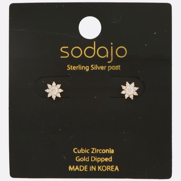 SODAJO DAINTY FLOWER CZ GOLD DIPPED STERLING SILVER POST EARRING