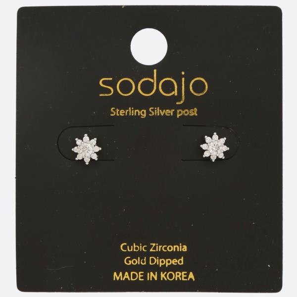 SODAJO DAINTY FLOWER CZ GOLD DIPPED STERLING SILVER POST EARRING