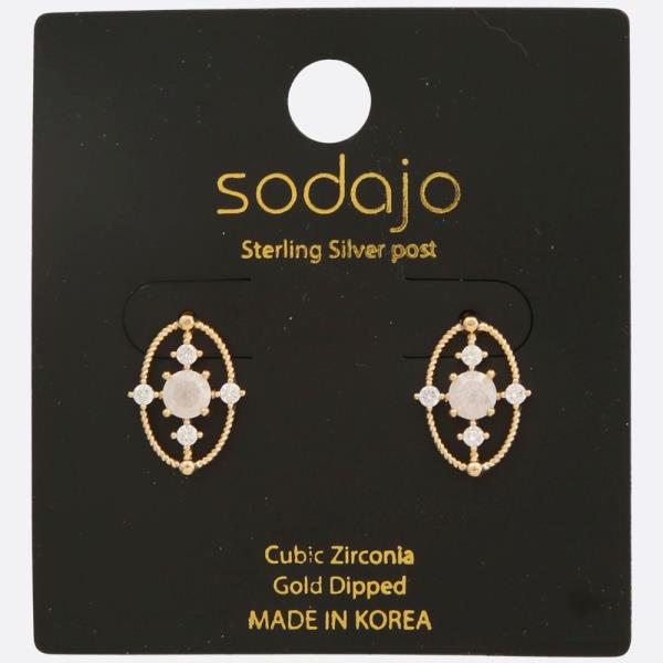SODAJO OVAD CZ GOLD DIPPED STERLING SILVER POST EARRING