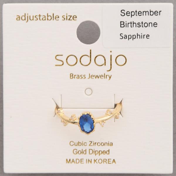 SODAJO BIRTHSTONE ADJUSTABLE GOLD DIPPED RING