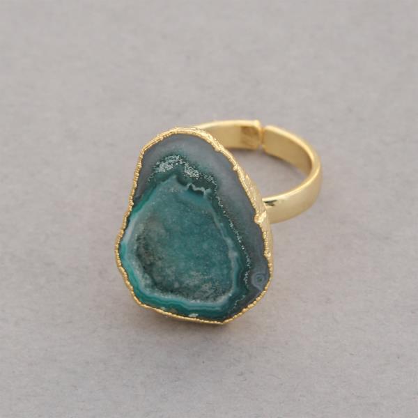 SODAJO WINDOW DRUZY ADJUSTABLE GOLD DIPPED RING