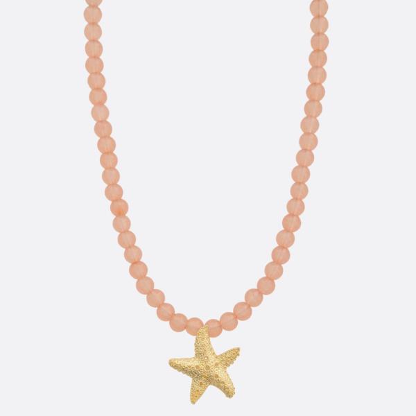 SODAJO NATURAL STONE TEXTURED STARFISH PENDANT BEADED NECKLACE