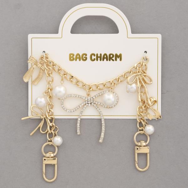 RIBBON BOW PEARL BEAD BAG CHARM
