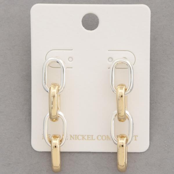 TWO TONE LINK DANGLE EARRING